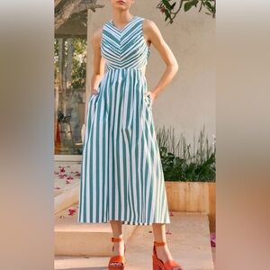 HUNTER BELL Green & White Striped Kathleen Maxi Dress 8